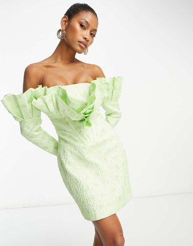 Robe courte imprimée à manches longues en jacquard à encolure Bardot effet éventail - Asos Luxe - Modalova