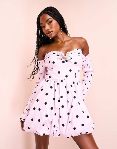 Robe bouffante courte en popeline de coton à pois avec épaules dénudées et naud ornementé - Asos Luxe - Modalova