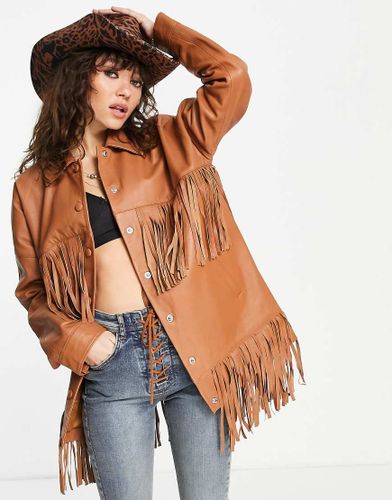 Barney's Originals - Veste oversize en cuir véritable à franges - Barneys Originals - Modalova