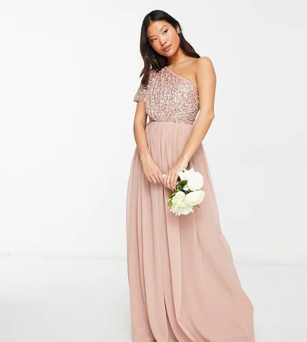 Petite - L'invitée - Robe longue asymétrique avec corsage à ornements - Taupe - Beauut - Modalova