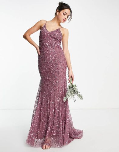 Robe longue de demoiselle d'honneur à ornements et bretelles fines - Mauve - Beauut - Modalova