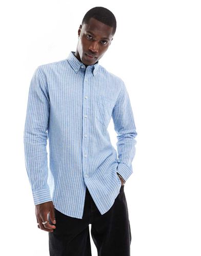 Chemise manches longues en lin à larges rayures - Bleu - Ben Sherman - Modalova