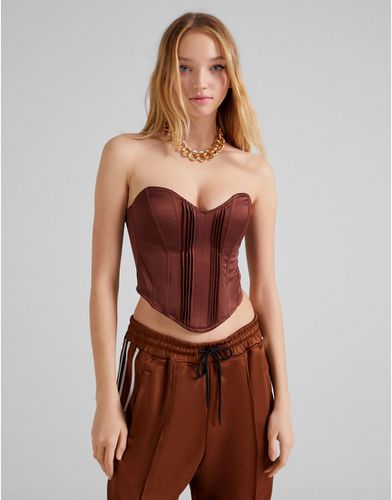 Top corset à détails en satin - chocolat - Bershka - Modalova