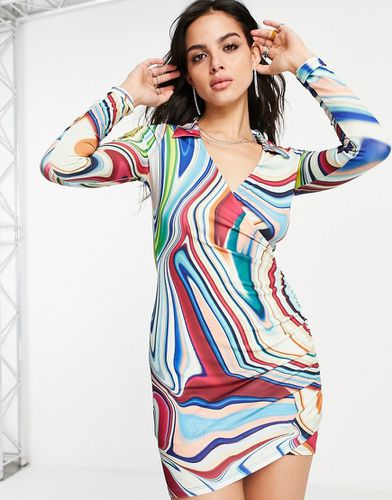 Robe chemise drapée à imprimé holographique - Bershka - Modalova