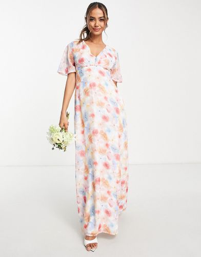 Blume - Bridal - Robe portefeuille longue en mousseline à fleurs avec manches évasées - Blume Bridal - Modalova