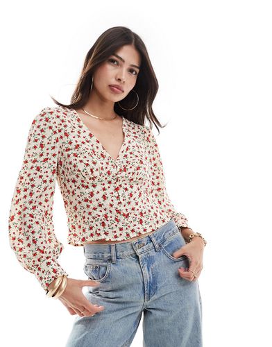 Blouse à fleurs avec col en V et manches longues - Rose - Brave Soul - Modalova