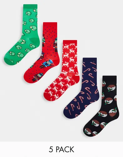 Lot de 5 paires de chaussettes de Noël à motif choux de Bruxelles - Vert/ - Brave Soul - Modalova