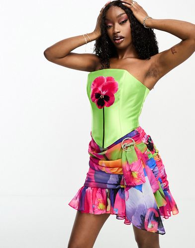 Mia - Top corset satiné avec motif fleur - fluo - Gbemi - Modalova