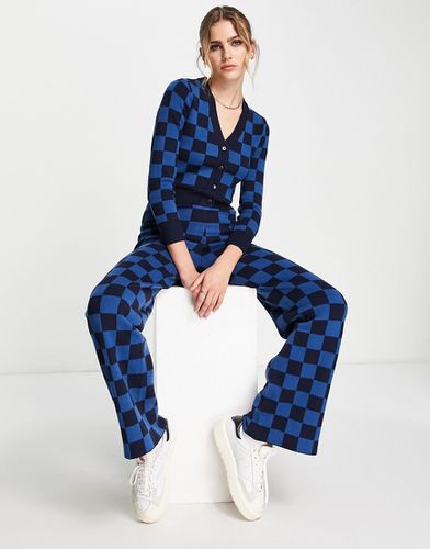 Pantalon d'ensemble large en maille à motif damier - Bleu - Gianni Feraud - Modalova