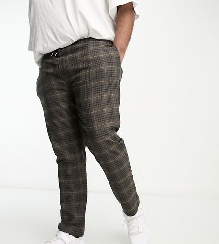 Plus - Pantalon habillé coupe ajustée à carreaux avec cordon de serrage à la taille - Marron - Gianni Feraud - Modalova