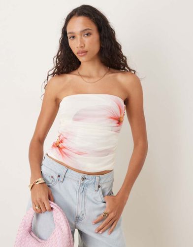 Top bandeau tube en tulle  imprim fleuri - et rose - Gina Tricot - Modalova