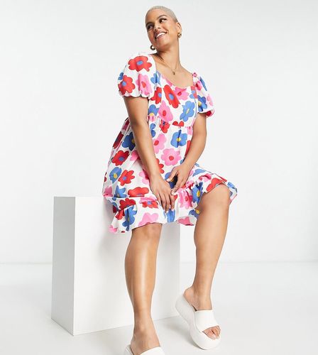 Robe courte à manches bouffantes et imprimé fleuri années 60 - Glamorous Curve - Modalova