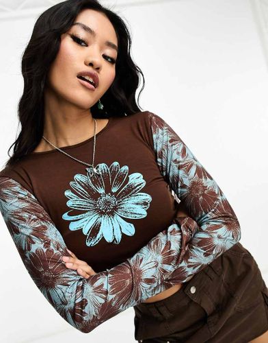 Crop top à motif floral rétro et manches longues raglan - Daisy Street - Modalova