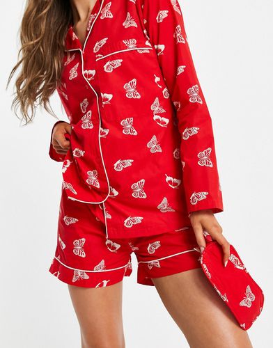 Pyjama avec chemise à manches longues, short et masque de sommeil à imprimé papillons - Daisy Street - Modalova