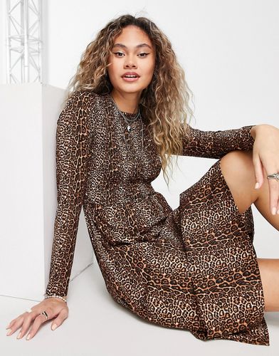 Robe mi-longue à manches longues et corsage plissé imprimé léopard grunge - Daisy Street - Modalova