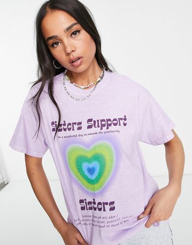 T-shirt décontracté à motif ondoyant rétro et inscription Sisters - Daisy Street - Modalova