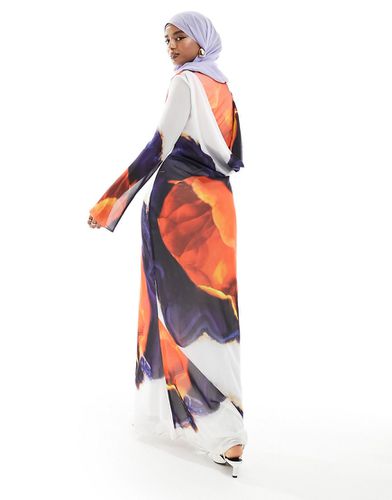 Robe longue effet drapé dans le dos à imprimé placé - Daska - Modalova