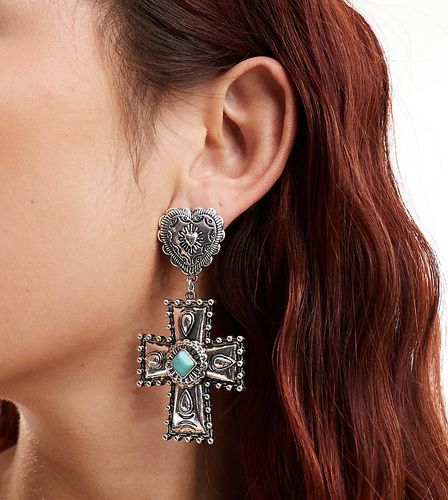Boucles d'oreilles style grunge avec pendant croix oversize - Designb London - Modalova