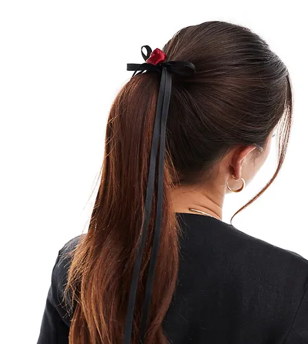 Élastique à cheveux avec ruban et rose - Noir - Designb London - Modalova