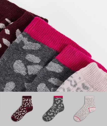 Dune - Lot de 3 paires de chaussettes imprimé léopard - Gris/rose/bordeaux - Dune London - Modalova