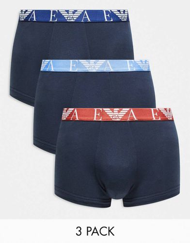 Bodywear - Lot de 3 boxers - Bleu marine à taille colorée bleue, bleu clair et rouge - Emporio Armani - Modalova