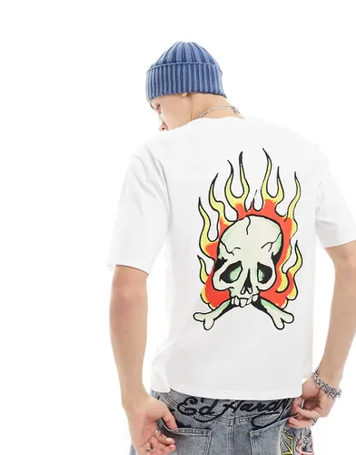 T-shirt oversize avec logo à l'avant et crâne enflammé à l'arrière - Ed Hardy - Modalova