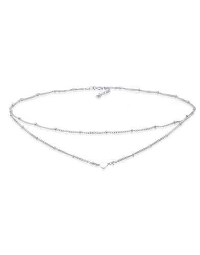 Collier ras de cou double-rang en argent massif 925 avec pendentif caur - Elli - Modalova