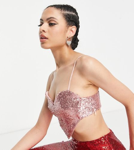 Exclusivité - Crop top d'ensemble orné de sequins en forme de caur - Rose - Collective The Label - Modalova