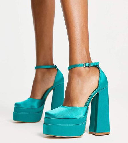 Exclusivité ASOS - - Sandales à talon et plateforme en satin - Sarcelle - Glamorous Wide Fit - Modalova