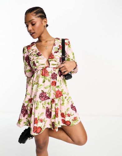 Exclusivité - Garden - Robe babydoll courte imprimé fleurs - cendré - The Frolic - Modalova