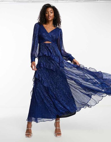 Robe plissée longue à découpes et manches transparentes - de cobalt métallisé - Forever New - Modalova