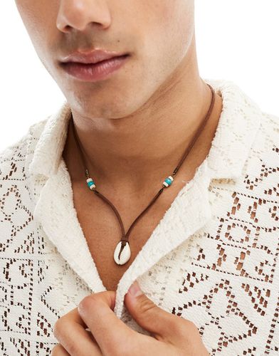 Collier en cordon avec perles et pendentif coquillage - Marron - Faded Future - Modalova
