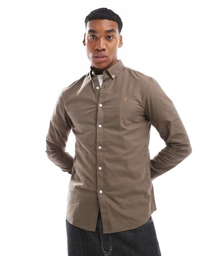 Brewer - Chemise Oxford ajustée à manches longues - kaki - Farah - Modalova