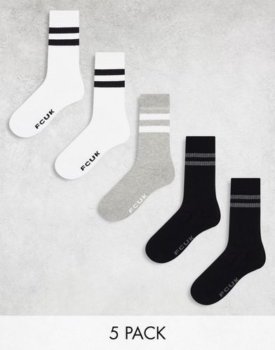 FCUK - Lot de 5 paires de chaussettes de sport - /gris/blanc - French Connection - Modalova