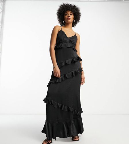 Robe longue volantée sur l'ensemble à fines bretelles - Noir - Flounce London Tall - Modalova