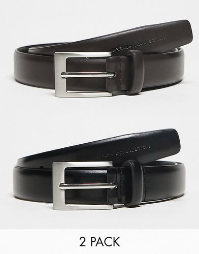 Essential - Lot de 2 ceintures en cuir avec boucle brossée - Noir et marron - French Connection - Modalova
