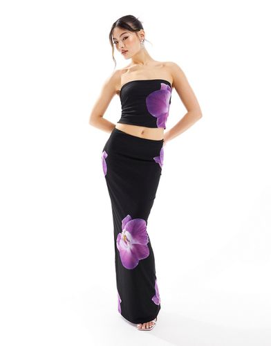 Jupe d'ensemble longue coupe colonne avec imprimé fleurs - /violet - Kaiia - Modalova
