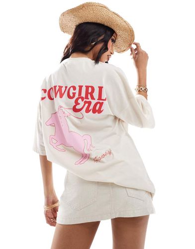 T-shirt oversize avec logo et imprimé Cowgirl Era au dos - Crème - Kaiia - Modalova