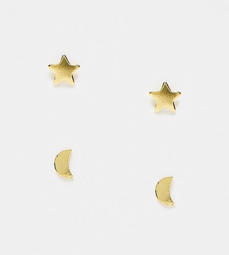 Lot de 2 paires de puces d'oreilles en plaqué or avec étoile et croissant de lune - Kingsley Ryan - Modalova