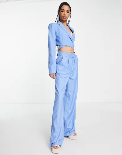 Pantalon ample habillé d'ensemble à fente zippée - Bleu barbeau - Kyo - Modalova