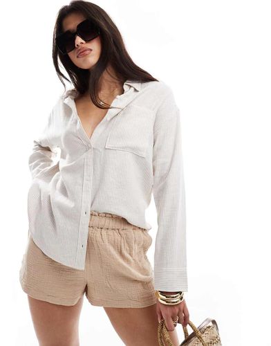 Chemise rayée oversize en lin - et beige - Hollister - Modalova