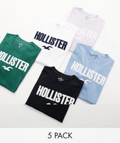 Lot de 5 t-shirts à grand logo - Blanc, lilas, bleu, vert et noir - Hollister - Modalova