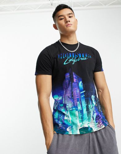 T-shirt à inscription logo et imprimé ville - Noir - Hollister - Modalova