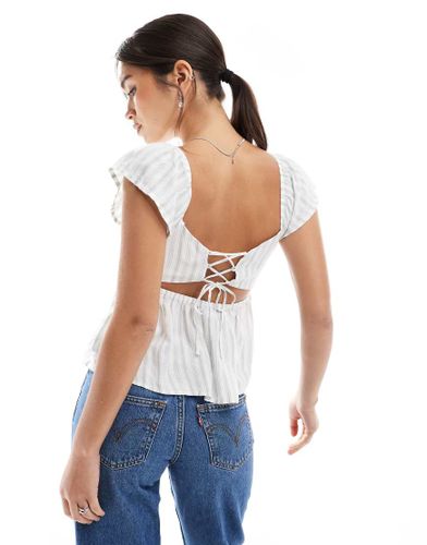 Top babydoll  manches volantes - Vert  rayures - Hollister - Modalova