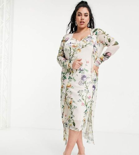 Ensemble robe nuisette style années 90 et pardessus - sauge clair fleuri - Hope & Ivy Plus - Modalova