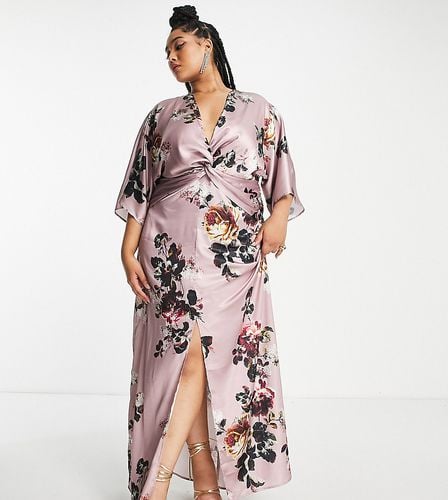 Robe longue en satin à manches kimono - Mauve - Hope & Ivy Plus - Modalova