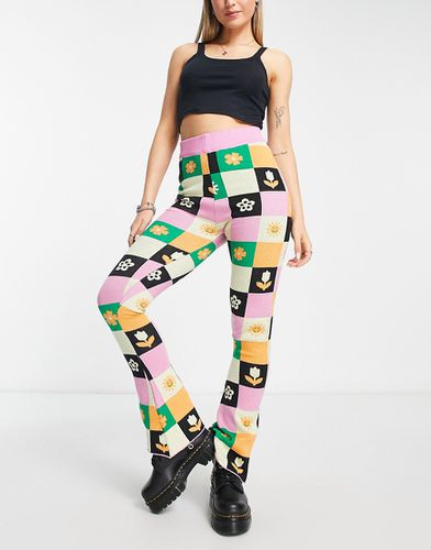 Pantalon d'ensemble évasé en maille à imprimé fleurs style patchwork - Heartbreak - Modalova