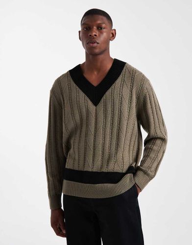 Stiggid - Pull oversize  col en V en maille torsade - moyen - Hugo Red - Modalova