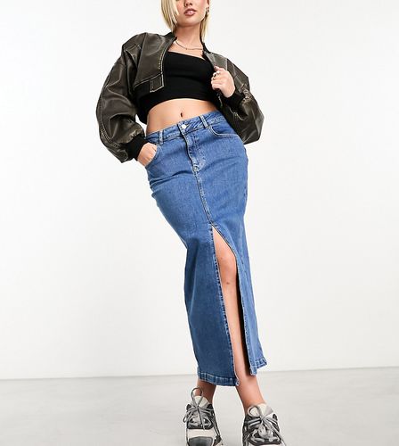 Exclusivité - Jupe en jean mi-longue fendue sur le devant - moyen délavé - In The Style - Modalova