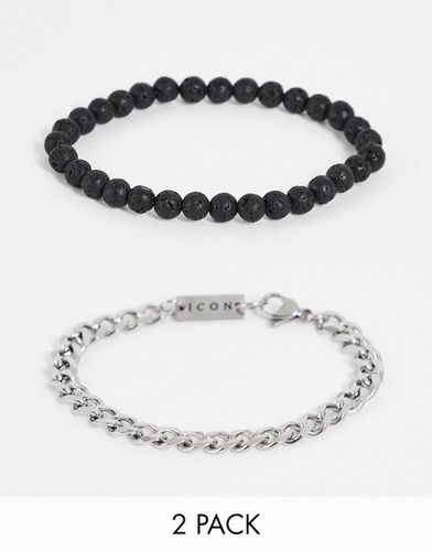 Bracelet de perles volcaniques en acier inoxydable - et noir - Icon Brand - Modalova